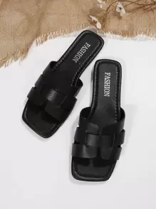 Sandalias deslizantes con estampado de piel de serpiente, Diapositivas elegantes de color negro con estampado de serpiente, Atuendos de primavera y verano - Negro - Ver 5