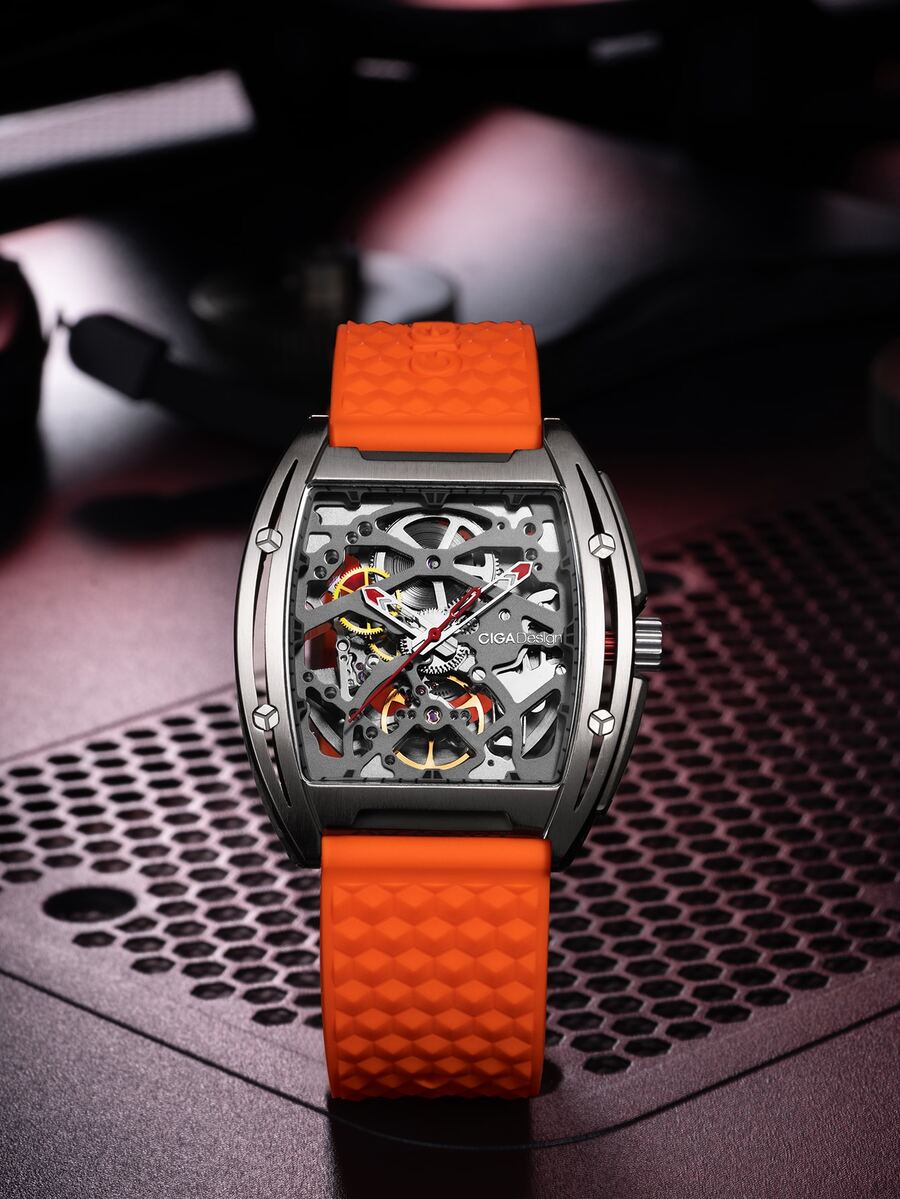 CIGADesign CIGA Design Skeleton Watch Z Series Automatic Mechanical Wristwatch Sapphire Tonneau Analog Men's Watches 3ATM Waterproof with Removable Silicone and Leather Strap - Orange - View 1
