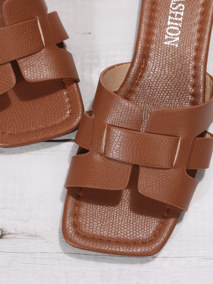 Sandalias deslizantes con corte y estampado de piel de serpiente, sandalias elegantes de color marrón con patrón de serpiente, atuendos de primavera y verano - Marrón - Añade 6
