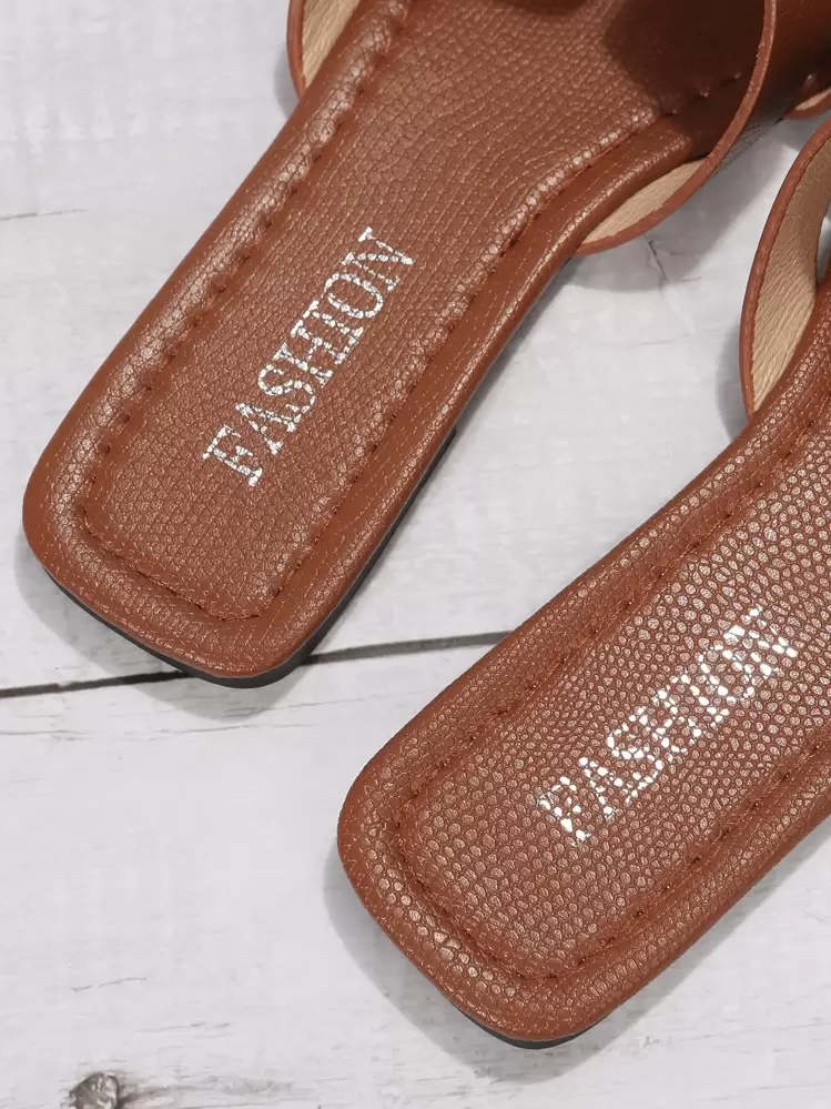 Sandalias deslizantes con corte y estampado de piel de serpiente, sandalias elegantes de color marrón con patrón de serpiente, atuendos de primavera y verano - Marrón - Añade 7