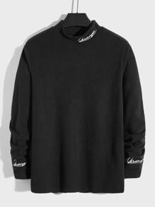 Manfinity VCAY Men Letter Embroidery Mock Neck Thermal Tee - Black - View 1