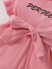 SHEIN Top Y Leggings Con Ribete De Volantes Y Bordado De Letras Para Chicas Jóvenes - Multicolor - Ver 7