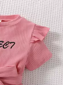 SHEIN Top Y Leggings Con Ribete De Volantes Y Bordado De Letras Para Chicas Jóvenes - Multicolor - Ver 8