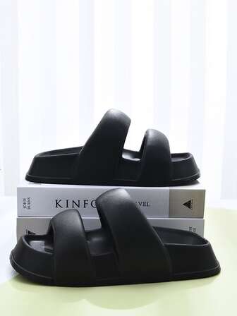 女士兩部分時尚黑色拖鞋適合夏天