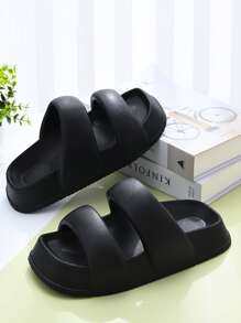 Women Two Part Slippers, Fashionable Black EVA Slides For Summer - Black - View 3