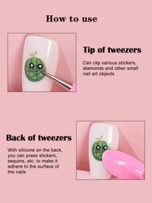 klimonla 1pc Double Ended Nail Art Tweezers For Women, Stainless Steel Tweezers Set  Tweezers Precision Lash Tweezers For Eyelash Extensions Pointed Tweezers For Crafts Rhinestone Picker Tool Rose Red - Hot Pink - View 3