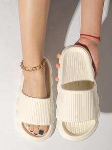 極簡風格單帶拖鞋 - 米色 - 查看 1