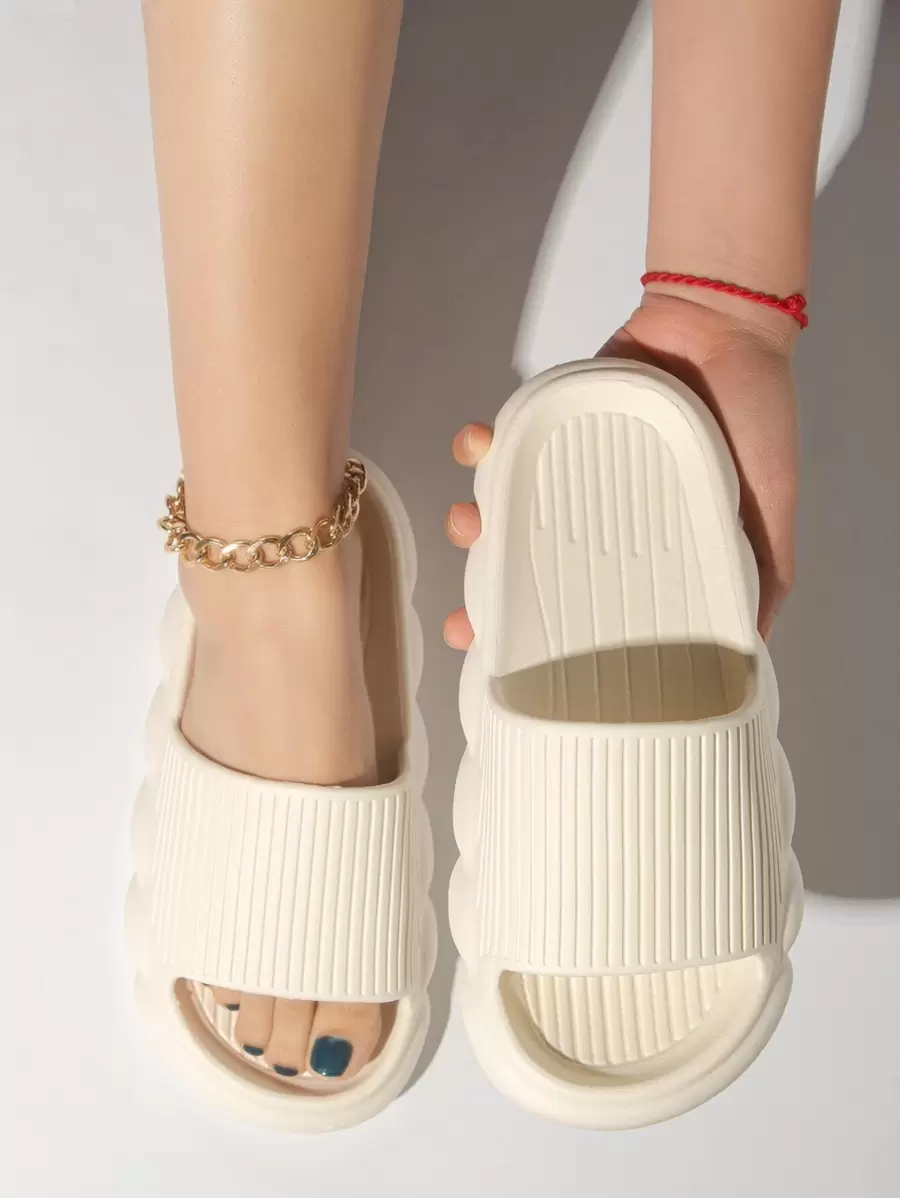極簡風格單帶拖鞋 - 米色 - 查看 1