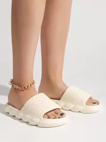 極簡風格單帶拖鞋 - 米色 - 查看 3