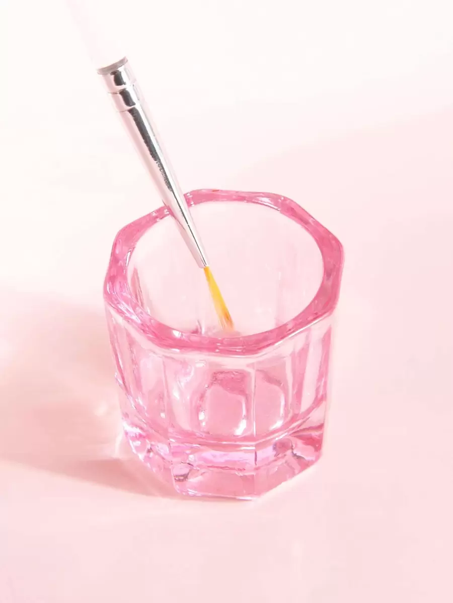klimonla 1pc Glass Crystal Cup, Nail Art Acrylic Liquid Powder Nail Art Cups Bowl Glassware Tools, Pink,Nail Supplies,Nail Tools,Nail Art Tools,Back To School,Nails,Nail Tools For Press On Nails
