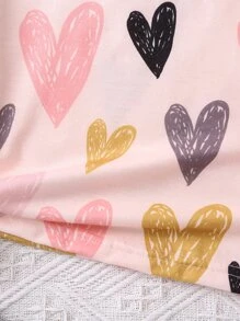 SHEIN Cô gái trẻ màu hồng nhạt in hình trái tim Áo phông đơn giản dễ thương có cổ tròn và tay áo thông thường cho mùa hè - Màu Hồng baby - Xem 4