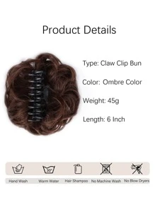 Peinado De Bollo Desordenado Con Gancho De Garra Y Extensión De Cabello De Moño De Chignon Rizado Ondulado De Cabello Sintético Para Mujeres Con Clip - Multicolor - Ver 3