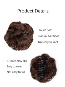 Peinado De Bollo Desordenado Con Gancho De Garra Y Extensión De Cabello De Moño De Chignon Rizado Ondulado De Cabello Sintético Para Mujeres Con Clip - Multicolor - Ver 4