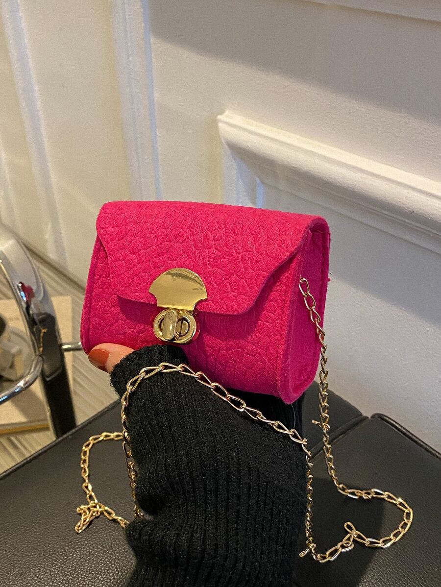 Mini Neon Pink Crocodile Embossed Square Bag - Hot Pink - View 1