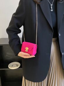 Mini Neon Pink Crocodile Embossed Square Bag - Hot Pink - View 3