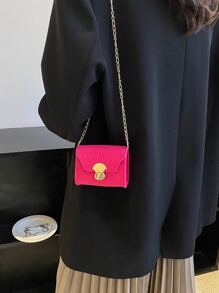 Mini Neon Pink Crocodile Embossed Square Bag - Hot Pink - View 4