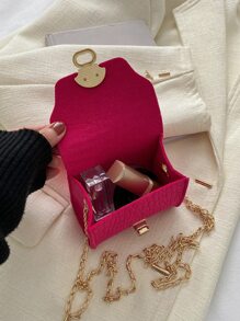 Mini Neon Pink Crocodile Embossed Square Bag - Hot Pink - View 6