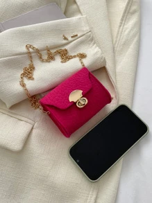 Mini Neon Pink Crocodile Embossed Square Bag - Hot Pink - View 7