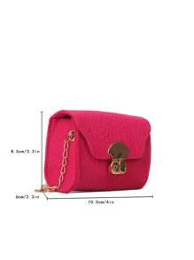 Mini Neon Pink Crocodile Embossed Square Bag - Hot Pink - View 8