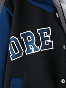 Boys Letter Graphic Striped Trim Hooded Jacket & Joggers Without Tee - Black - View 4