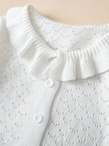 Baby Ruffle Trim Pointelle Knit Cardigan - White - View 4