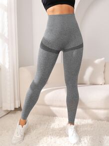 Hollow Out Tummy Control Sports Leggings - Dark Grey - View 3
