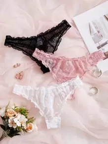 PetitDoll 3packs Floral Lace Panty Set Sexy Lingerie - Multicolor - View 1