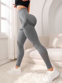 Hollow Out Tummy Control Sports Leggings - Dark Grey - View 5