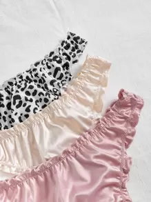 5packs Leopard Lettuce Trim Sexy Panties - Multicolor - View 3