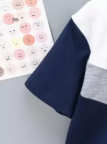 SHEIN Toddler Boys Letter Patched Colourblock Chevron Tee & Shorts - Multicolor - View 4