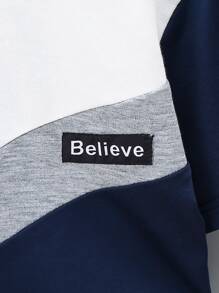 SHEIN Toddler Boys Letter Patched Colourblock Chevron Tee & Shorts - Multicolor - View 3