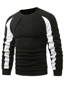 Manfinity Hombres Sudadera panel en contraste de manga raglán - Negro - Ver 1