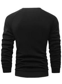 Manfinity Hombres Sudadera panel en contraste de manga raglán - Negro - Ver 2