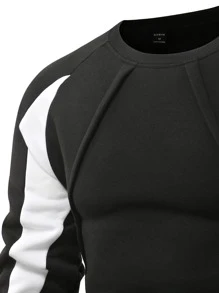 Manfinity Hombres Sudadera panel en contraste de manga raglán - Negro - Ver 4