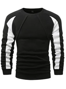 Manfinity Hombres Sudadera panel en contraste de manga raglán - Negro - Ver 5