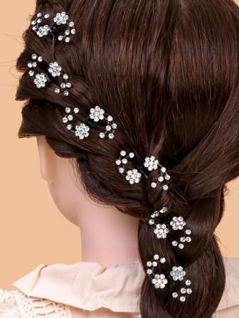 6pcs Toddler Girls Rhinestone Flower Decor Hair Claw