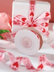 1roll Valentine's Day Heart & Letter Graphic Gift Wrapping Ribbon, DIY Decorative Gift Ribbon For Wedding, Party - Multicolor - View 2