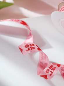 1roll Valentine's Day Heart & Letter Graphic Gift Wrapping Ribbon, DIY Decorative Gift Ribbon For Wedding, Party - Multicolor - View 3