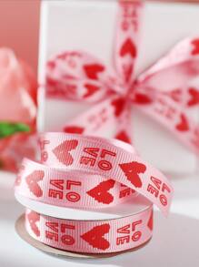 1roll Valentine's Day Heart & Letter Graphic Gift Wrapping Ribbon, DIY Decorative Gift Ribbon For Wedding, Party - Multicolor - View 4
