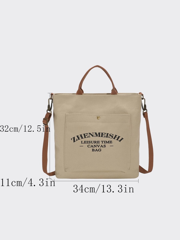 Bolsa de compras con estampado de letra doble asa - Caqui - Añade 4