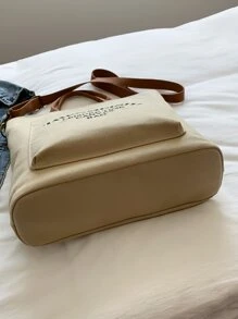 Bolsa de compras con estampado de letra doble asa - Caqui - Ver 6