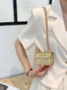 Bolso De Hombro/cruzado Minimalista Con Cadena Y Estampado De Cocodrilo En Miniatura - Dorado - Ver 6