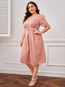 SHEIN Clasi Plus Fold Pleated Detail Belted Dress - Coral Pink - View 3