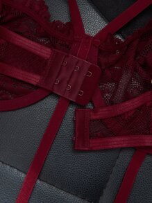 Set de lencería con encaje floral con aro con liga - Burdeos - Ver 4