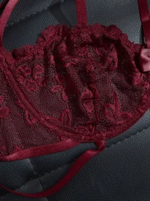 Set de lencería con encaje floral con aro con liga - Burdeos - Ver 5