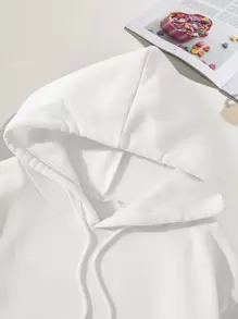 SHEIN EZwear 花卉圖案和日文字元圖案抽繩加絨內裏連帽衫