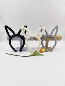 3入組毛茸茸兔耳朵裝飾立體髮箍 - 彩色 - 查看 2