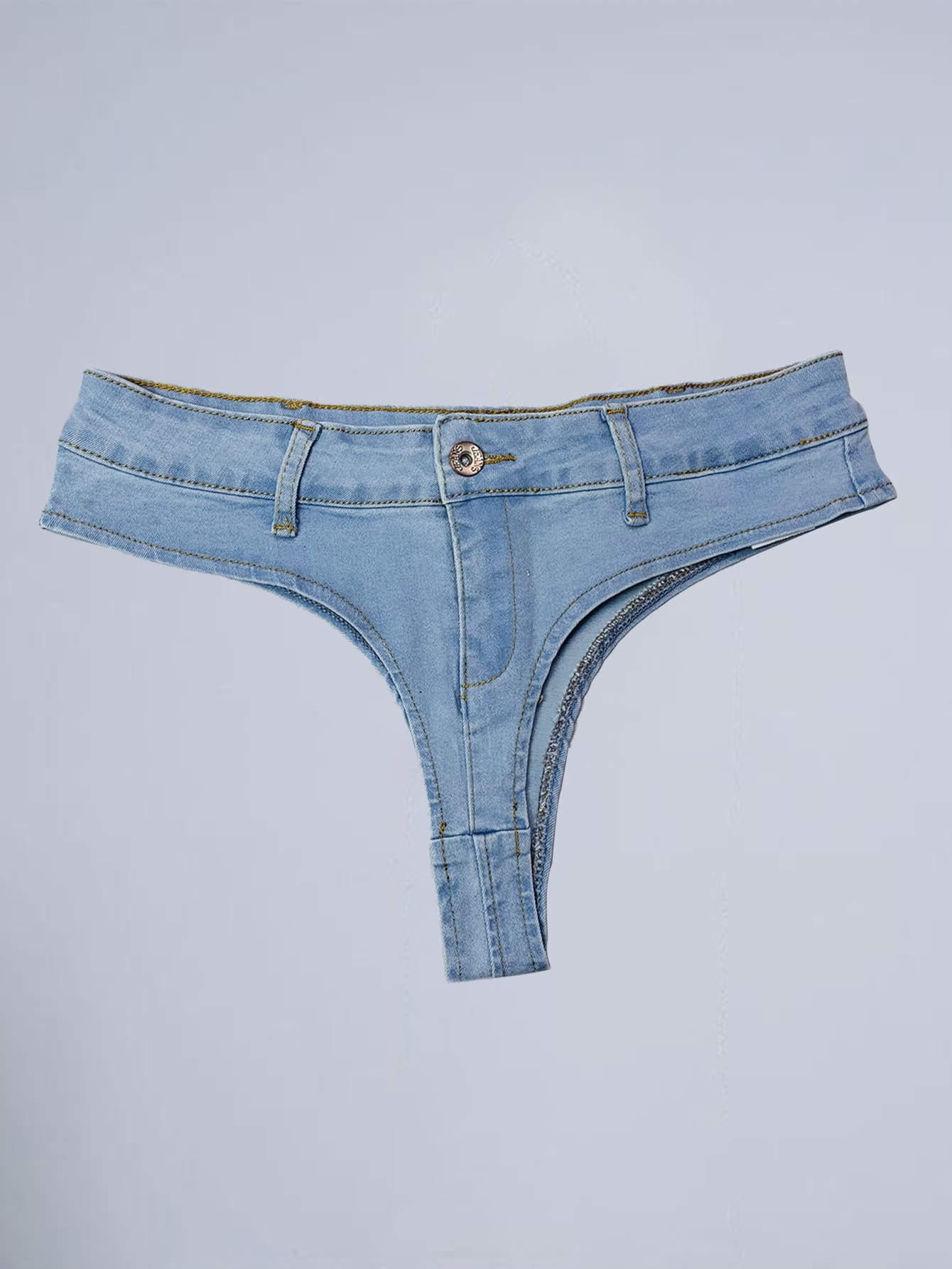 低腰超短牛仔短褲 - 淺色水洗藍 - 查看 1