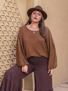 Rusttydustty Plus Solid Bishop Sleeve Top - Brown - View 1