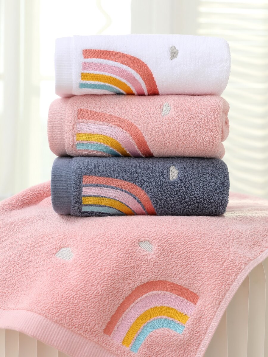 1 Pieza Toalla Con Patrón De Arcoíris Bordado, Color Aleatorio - Multicolor - Ver 1